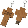Wood Cross USB Drive w/ Keychain - 512 MB
